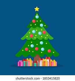 árbol de navidad. Árbol de Navidad decorado con bolas de decoración de caja de regalo. Feliz Navidad