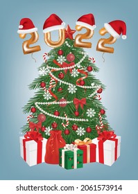 Christmas tree decorated with gift box, vector