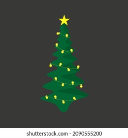 Christmas tree decorated with golden garlands. Christmas tree. 