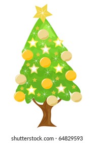Christmas tree decorated with golden ornaments illustration