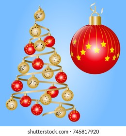 Christmas tree decorated golden and red christmas balls. Vector illustration EPS10