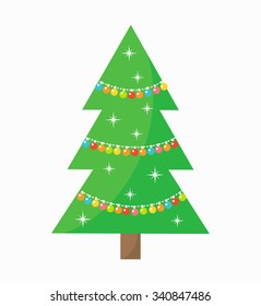 Christmas tree decorated with lights. Vector illustration