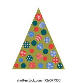 Christmas tree decorated with multicolored balls. Design for postcard, poster, banner. Vector illustration.