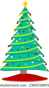 Christmas tree decorated with ornaments and a garland - Vector Illustration
