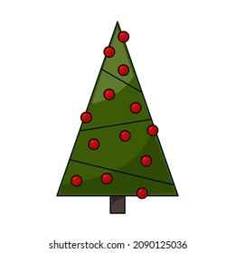Árbol de Navidad decorado con bolas rojas sobre fondo blanco