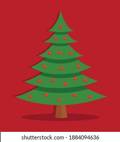 Christmas tree decorated sign isolated on white background, Christmas tree vector illustration. Drawing of Christmas tree with decorations, star and lights. Merry Christmas and Hapyy New Year