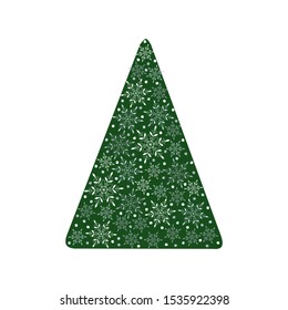 Christmas tree decorated with snowflakes. Isolated on white background. Vector illustration