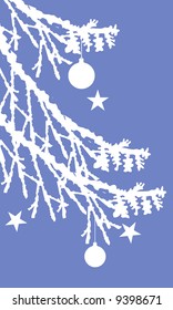 Christmas tree decorated with star and balloons in blue background	