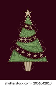 Christmas tree decorated with stars and toy balls. Vector illustration.