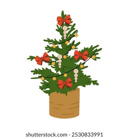 Christmas  tree decorated. Template for greeting card, banner, invitation.