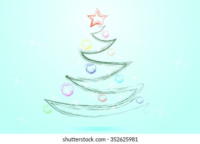 Christmas tree decorated with toys and ready to meet the star of the festival. Vector.