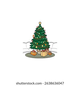 Christmas tree decorated vector art illustration