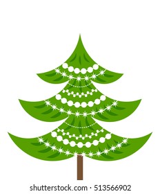 Christmas tree decorated. Vector illustration