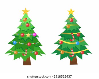 Christmas tree decorated white background 