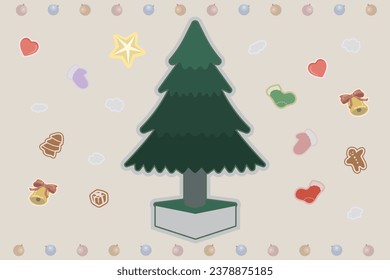 Christmas tree decorating paper toy illustration