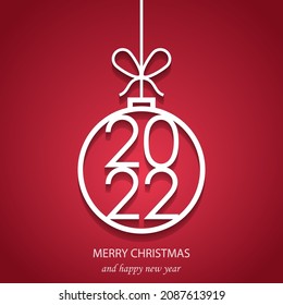 Christmas tree decoration 2022 on red background. Merry Christmas and Happy New Year 2022. Christmas ball decoration vector illustration