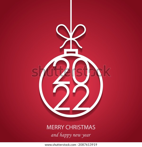 Christmas tree decoration 2022 on red\
background. Merry Christmas and Happy New Year 2022. Christmas ball\
decoration vector\
illustration