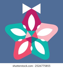 Christmas tree decoration 5-pointed star with geometric ornament. Icon, symbol, sign, isolated object