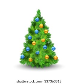 Christmas tree with decoration balls isolated on white background vector illustration