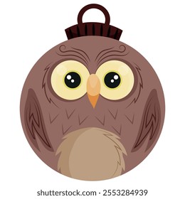 christmas tree decoration bauble icon with brown owl design, for various textiles, posters or banners