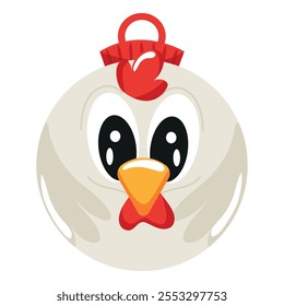 christmas tree decoration bauble icon with white rooster design, for various textiles, posters or banners