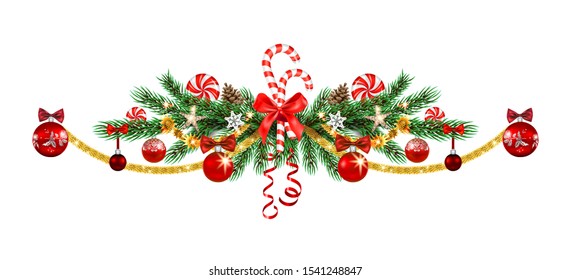 Christmas tree decoration border isolated.