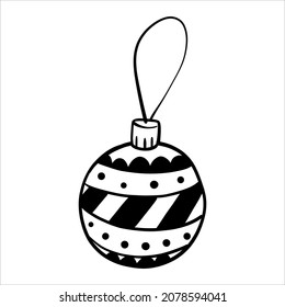 Christmas tree decoration. Doodle vector illustration, one element. Drawn Christmas decorations for the tree.