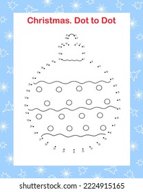 Decoración de árbol de Navidad punto a punto diversión juego educativo o hoja de cálculo de ocio, dibujo del doodle vectorial, actividad estacional de vacaciones de invierno, celebración de Año Nuevo diversión para el niño, aprendizaje de números