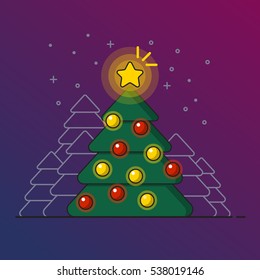 Christmas tree decoration. Flat design vector illustration.