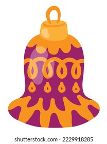 Christmas tree decoration in form of bell. Hand drawn vector illustration. Suitable for website, stickers, postcards.