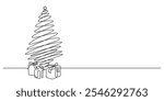 christmas tree decoration with gift boxes one line drawing continuous sketch minimalist art thin line illustration