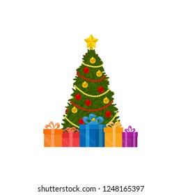 Festive Christmas Tree Flat Vector Illustration Stock Vector (Royalty ...