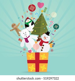 Christmas tree and decoration in gift vector