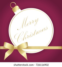 Christmas tree decoration with golden ribbon and bow. Christmas and New Year  greeting card  with  place for text. 