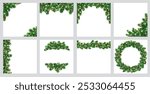 Christmas tree decoration. Holiday garland, festive corner, Christmas wreath. Frame, branch with Christmas lights. Square format for social media. Transparent background in vector file.