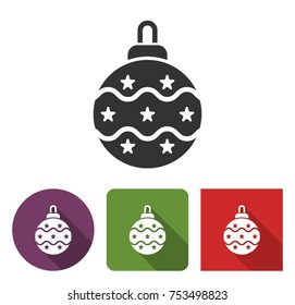 Christmas tree decoration  icon in different variants with long shadow