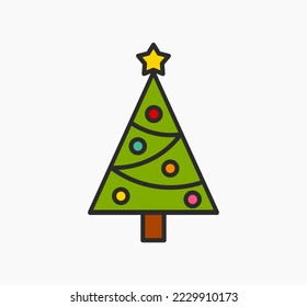 Árbol de Navidad con icono de decoración. Ilustración vectorial.