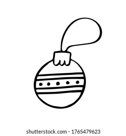 Christmas tree decoration, isolated simple hand drawn vector illustration in black and white doodle style 