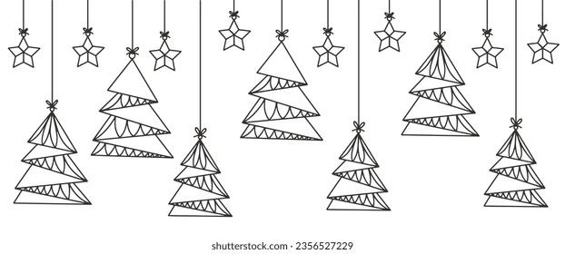 Christmas tree decoration line art vector illustration