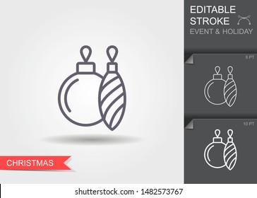Christmas tree decoration. Line icon with editable stroke with shadow