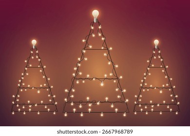 Decoração de árvore de Natal feita de lâmpadas e luzes.