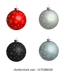 Christmas tree decoration, multi-colored balls decorated with snowflakes, on a white background. For the New Year's design.