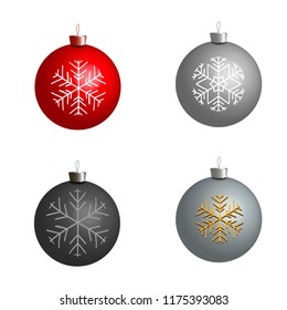 Christmas tree decoration, multi-colored balls decorated with snowflakes, on a white background. For the New Year's design.