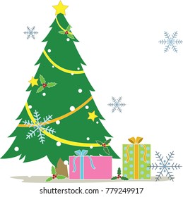 Christmas tree and decoration objects.
