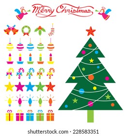 Christmas Tree and Decoration Objects, Ornaments, Design Elements