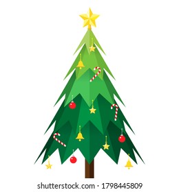 Weihnachtsbaum mit Dekorationsschmuck, Weihnachtsfest auf weißem Hintergrund