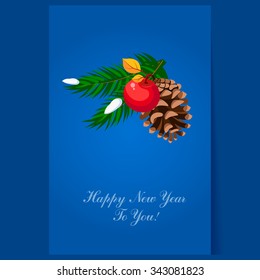 Christmas tree decoration pinecone greeting card with text vector