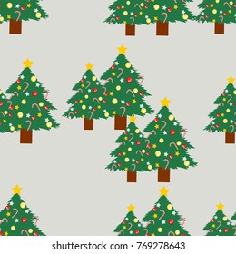 Christmas tree decoration seamless pattern vector.Lovely Christmas tree on light gray background.