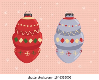 Christmas tree decoration set, Christmas balls with different design,isolated elements