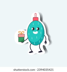 Christmas tree decoration of set in sticker design. Highlighting of the holiday spirit with lovable Christmas tree toy character sticker. Vector illustration.